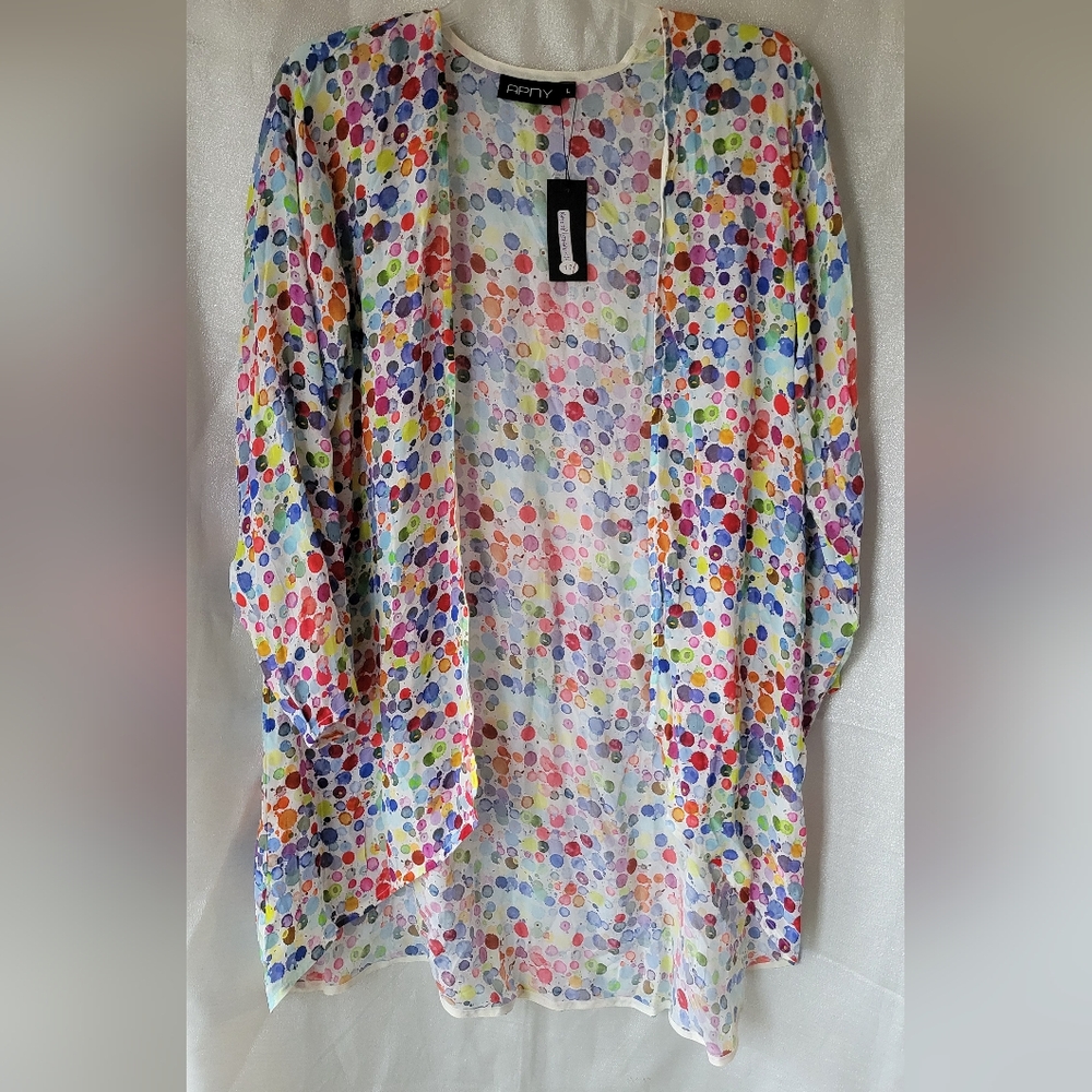 NWT APNY Apparel Cotton Colorful Rainbow Paint Splatter Open Cardigan/ Cover-up